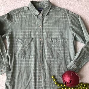 Patagonia Long Sleeve Green Striped Button Blouse